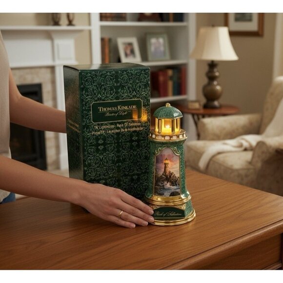Thomas Kinkade Rock of Salvation Light Up Porcelain Lighthouse 2004 - Picture 1 of 16